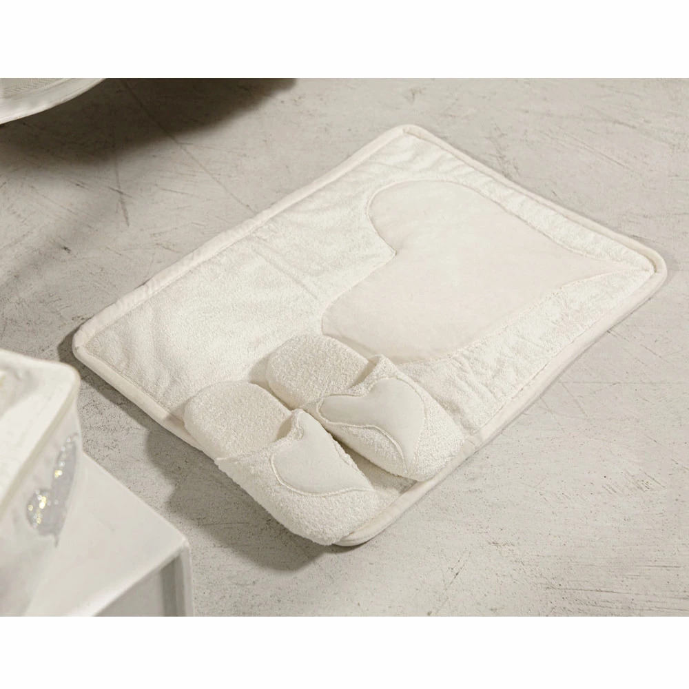 Badmat Van Natuurlijk Wit Katoen Met Hartdecoratie - Sullivan 3 Badmat Van Natuurlijk Wit Katoen Met Hartdecoratie - Sullivan - Afbeelding 3