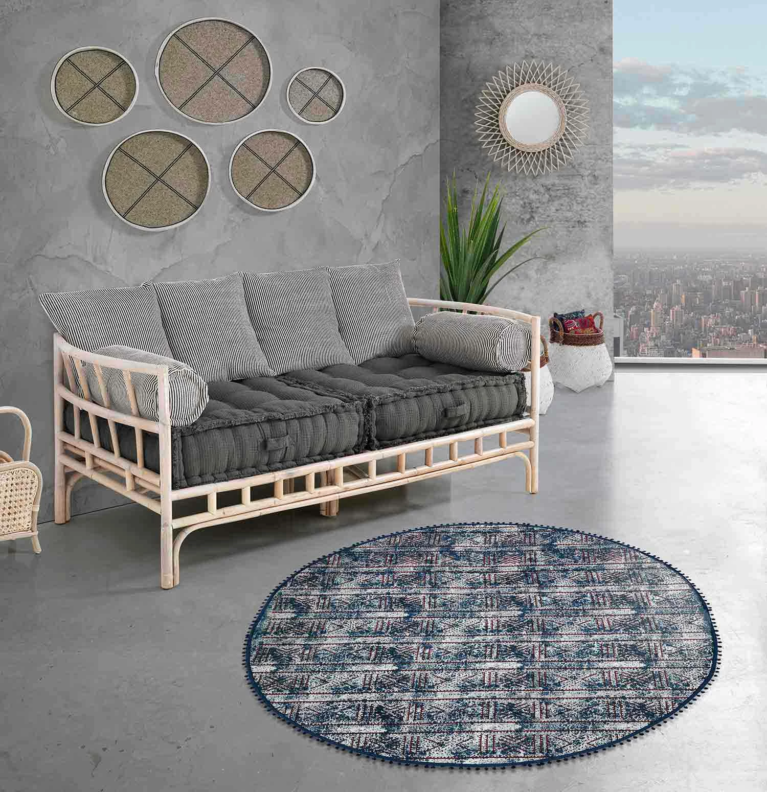 Rond Etnisch Vloerkleed Van Gekleurd Katoen - Vezel 6 Rond Etnisch Vloerkleed Van Gekleurd Katoen - Vezel - Afbeelding 6