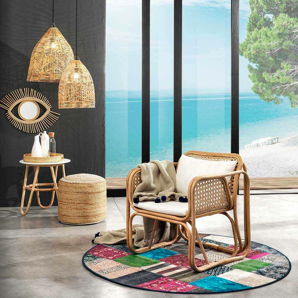 Rond Etnisch Vloerkleed Van Gekleurd Katoen - Vezel 5 Rond Etnisch Vloerkleed Van Gekleurd Katoen - Vezel - Afbeelding 5