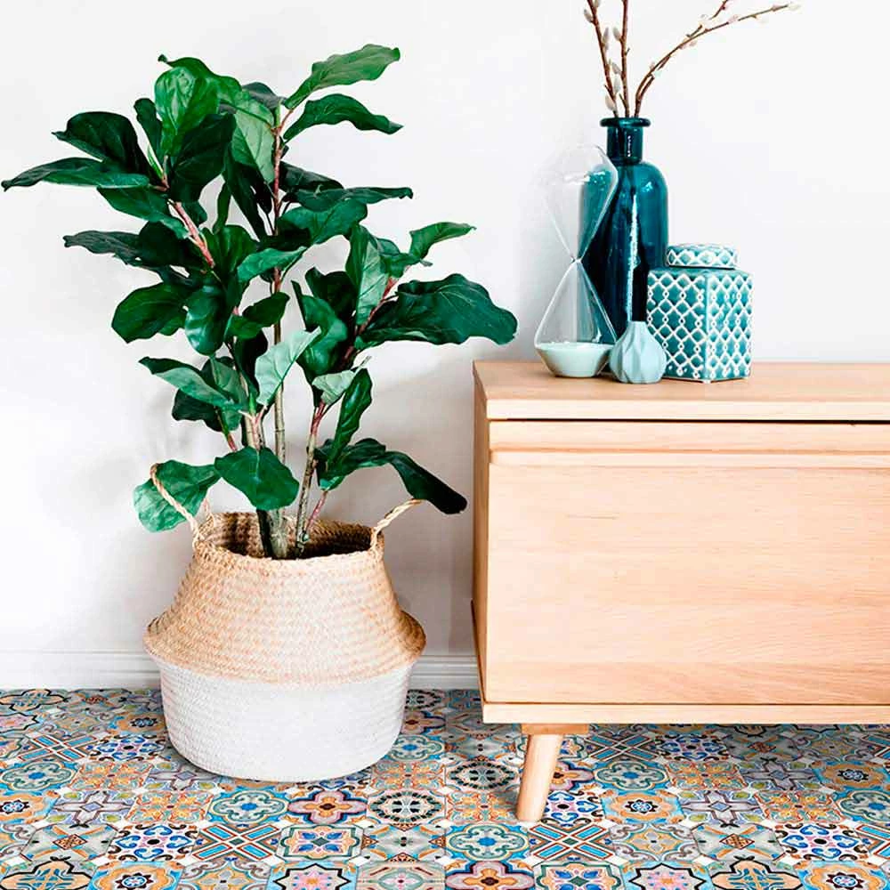 Modern Tapijt Met Gekleurde Majolica In Vinyl Voor De Woonkamer - Calor 2 Modern Tapijt Met Gekleurde Majolica In Vinyl Voor De Woonkamer - Calor - Afbeelding 2