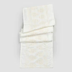 Rechthoekige Badmat In Natuurlijk Wit Linnen Met Gotische Borduursels - Muriel