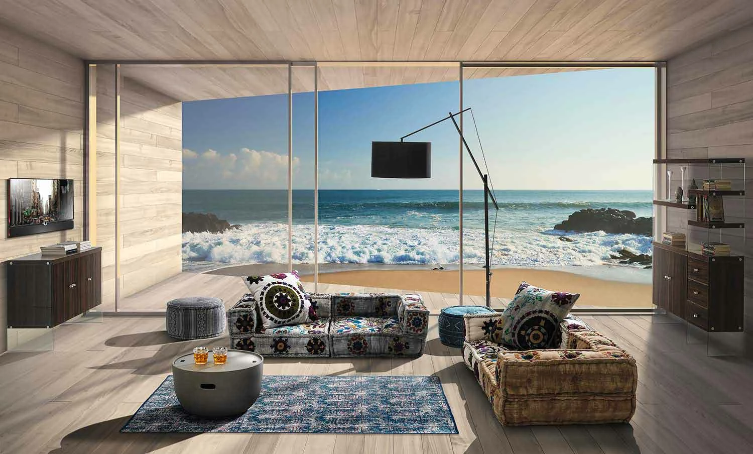 Rechthoekig Tapijt In Blauw Kelim-katoen Of Gekleurd Patchwork - Vezel 5 Rechthoekig Tapijt In Blauw Kelim-katoen Of Gekleurd Patchwork - Vezel - Afbeelding 5