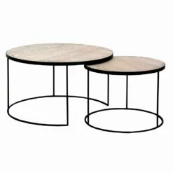 Moderne Woonkamer Ronde Tafels In Massief Hout Van Dennen En Metaal - Mirella