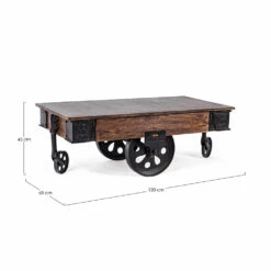 Lage Salontafel In Mangohout En Staal Met Wielen - Minnie -Slide Shop tavolino basso da salotto in legno di mango e acciaio con ruote minnie 4