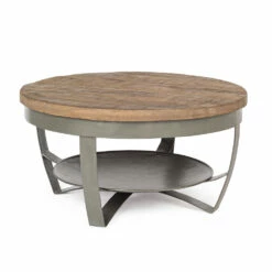 Lage Ronde Salontafel In Mangohout En Staal - Moncheri -Slide Shop tavolino basso tondo da soggiorno in legno di mango e acciaio moncheri 3