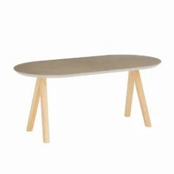 Salontafel In Keramiek En Natuurlijk Hout Modern Ovaal Ontwerp - Amerigo