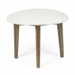 Salontafel Voor Woonkamer In Marmer En Mangohouten Poten - Desiderio -Slide Shop tavolino da caffe da salotto in marmo e gambe legno di mango desiderio 2