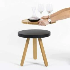 Design Salontafel Met Rond Blad En Massief Houten Poten - Salerno -Slide Shop tavolino da salotto design con piano rotondo e gambe in legno massello salerno 5