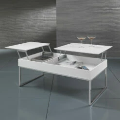 Salontafel In Wit Mdf En Metaal Met Container - Garland -Slide Shop tavolino da salotto in mdf bianco e metallo con contenitore ghirlanda 5