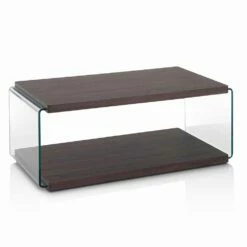 Salontafel In Mdf Van Walnoot En Transparant Glas In 2 Maten - Mindie
