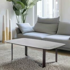 Salontafel In Keramisch Glas Met Voet In Geverfd Metaal - Camilo