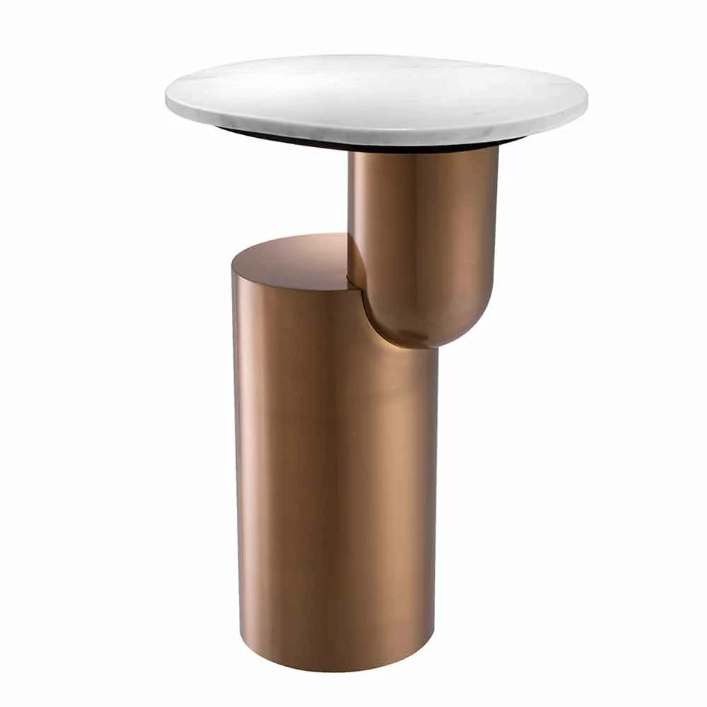 Moderne Salontafel In Wit Marmer Met Onderstel In Koperafwerking - Cosenza 2 Moderne Salontafel In Wit Marmer Met Onderstel In Koperafwerking - Cosenza - Afbeelding 2