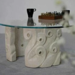 Ovale Salontafel In Vicenza Steen En Kristal, Met De Hand Gesneden Lindos -Slide Shop tavolino da salotto ovale in pietra e cristallo design moderno lindos 2