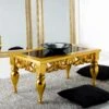 Coffee Table Klassiek Design In Lof Hout, Gouden Afwerking