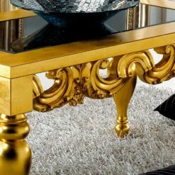 Coffee Table Klassiek Design In Lof Hout, Gouden Afwerking -Slide Shop tavolino da soggiorno design classico in legno lof finitura oro 3