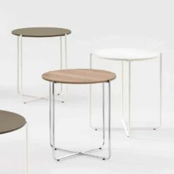 Moderne Woonkamer Ronde Tafel In Melamine Hout En Metaal - Taddeo -Slide Shop tavolino rotondo da salotto moderno in nobilitato e metallo taddeo 5