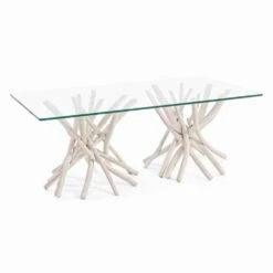 Salontafel Met Blad Van Gehard Glas En Onderstel Van Homemotion Teak - Teak