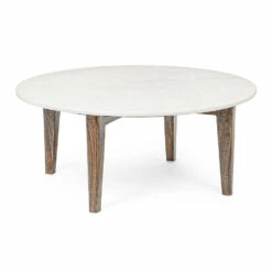 Ronde Salontafel Voor Woonkamer In Marmer En Mangohout - Desiderio -Slide Shop tavolino tondo da caffe per soggiorno in marmo e legno di mango desiderio 3