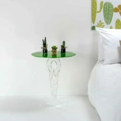 Groene Ronde Tafel Diameter 50 Cm Janis Modern Design, Made In Italy