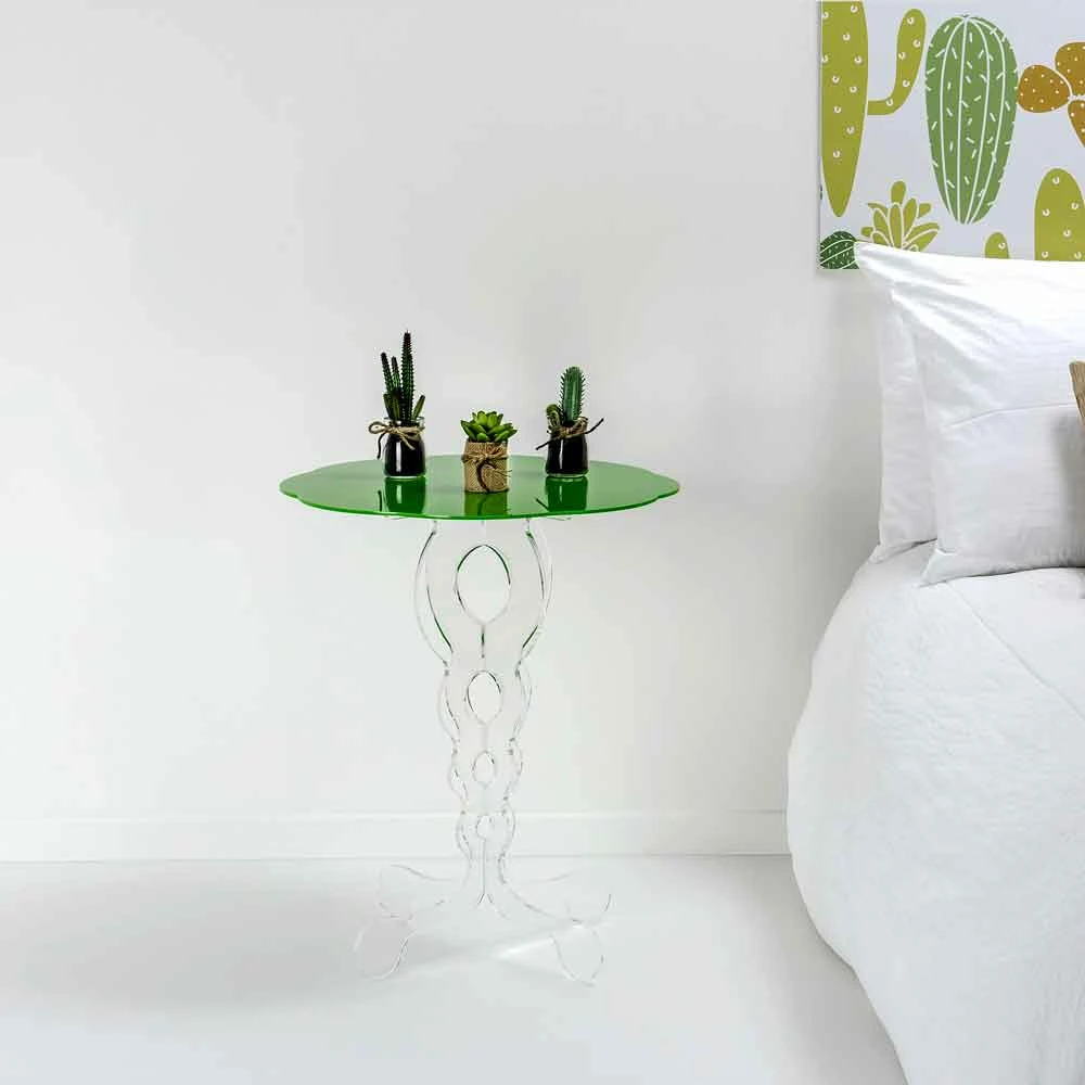 Groene Ronde Tafel Diameter 50 Cm Janis Modern Design, Made In Italy 1 Groene Ronde Tafel Diameter 50 Cm Janis Modern Design, Made In Italy