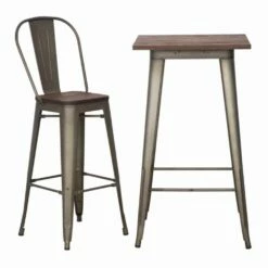 Moderne Vierkante Bartafel In Industriële Stijl In Ijzer En Hout - Sophie -Slide Shop tavolo bar quadrato moderno in stile industrial in ferro e legno sophie 4