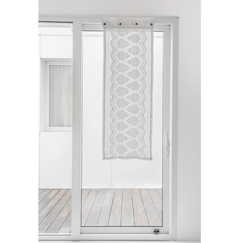 Wit Gordijn In Licht Linnen Met Gotisch Katoenen Borduurwerk - Gegia 1 Wit Gordijn In Licht Linnen Met Gotisch Katoenen Borduurwerk - Gegia
