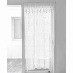 Wit Tule Gordijn Met Stippen En Bloemen Borduurwerk, Design - Eucariota