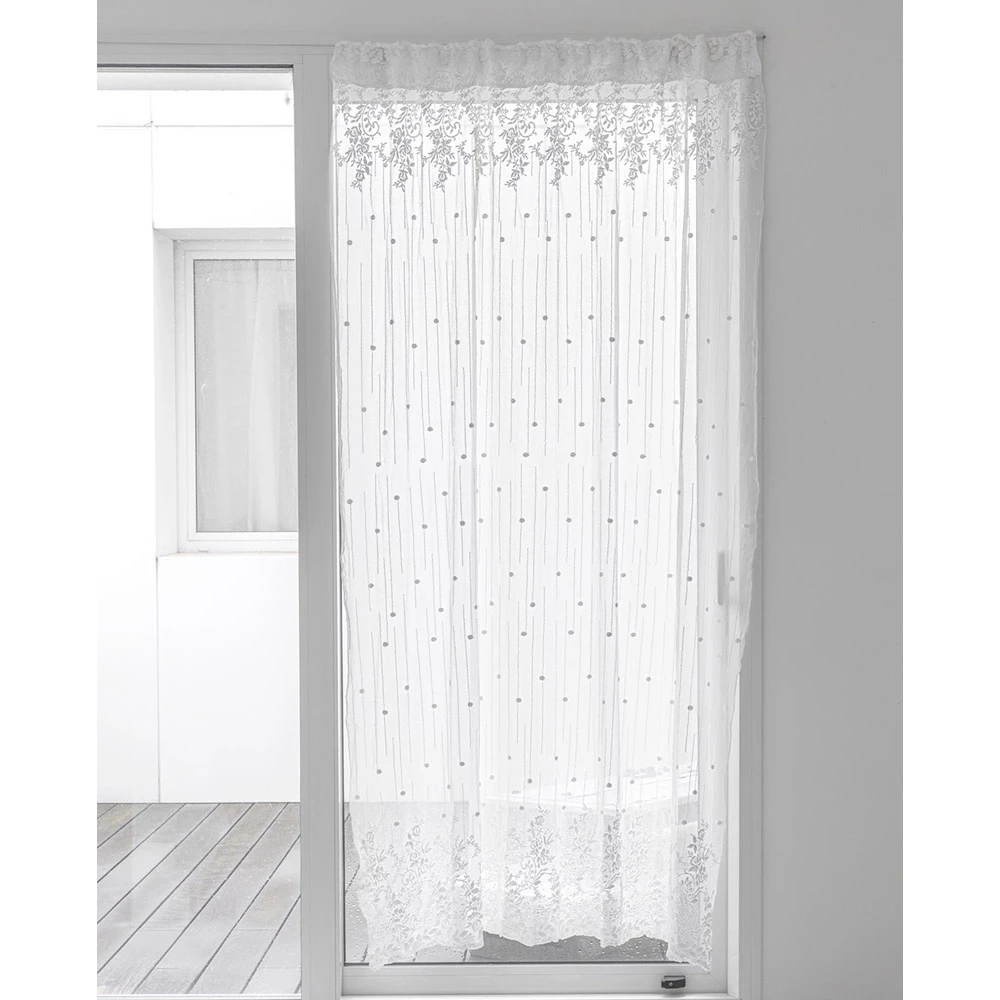 Wit Tule Gordijn Met Stippen En Bloemen Borduurwerk, Design - Eucariota 1 Wit Tule Gordijn Met Stippen En Bloemen Borduurwerk, Design - Eucariota