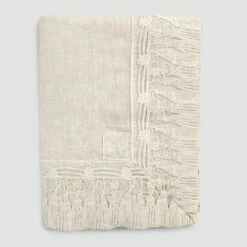 Rechthoekig Beige Linnen Tafelkleed Met Luxe Kanten Rand Met Kwastjes - Rits -Slide Shop tovaglia in lino beige rettangolare con cornice pizzo nappine di lusso zippel 2