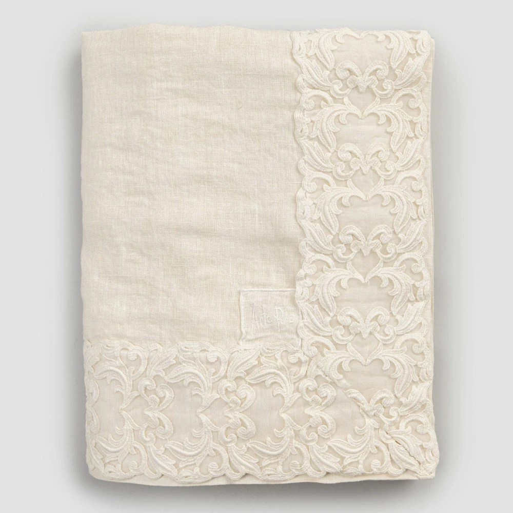 Tafelkleed Van Wit Linnen Of Boter Met Rechthoekig Motief Van Farnese Kant - Kippel 7 Tafelkleed Van Wit Linnen Of Boter Met Rechthoekig Motief Van Farnese Kant - Kippel - Afbeelding 7