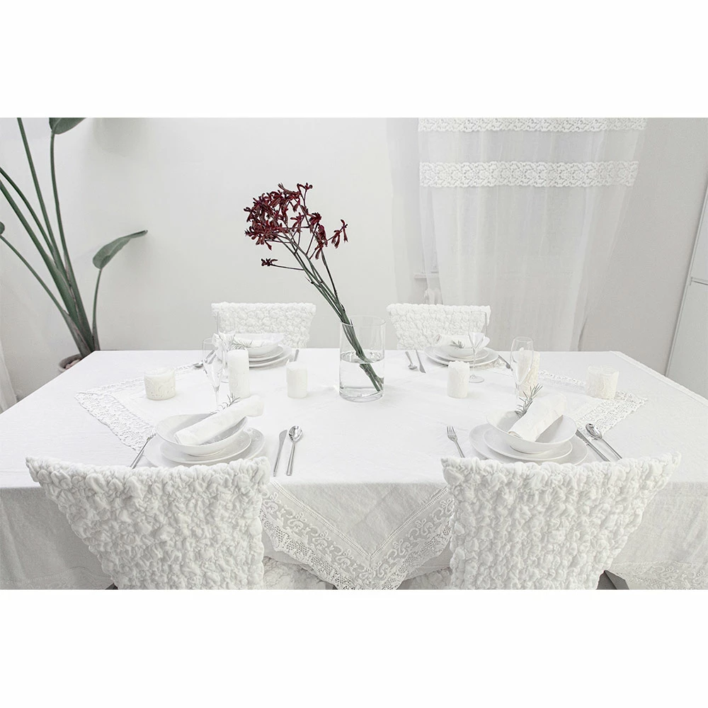 Rechthoekig Linnen Tafelkleed Met Rand Of Wit Kant, Luxe Design - Davinci 4 Rechthoekig Linnen Tafelkleed Met Rand Of Wit Kant, Luxe Design - Davinci - Afbeelding 4