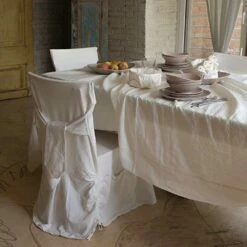 Groot Rechthoekig Zwaar Wit Linnen Tafelkleed Met Ingelijste Randen - Davinci -Slide Shop tovaglia rettangolare grande lino bianco pesante con bordi a cornice davinci 4