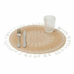 Ronde Ontbijtplacemat In Jute En 3 Witte Decoraties 12 Stuks - Cassiode -Slide Shop tovaglietta colazione tonda in juta e 3 decori bianchi 12 pz cassiode 4