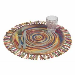 Amerikaanse Ronde Gekleurde Polyester Placemats Met Franjes 12 Stuks - Aries -Slide Shop tovagliette americane tonde poliestere colorato con frange 12 pz ariest 3