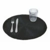 Ronde Ontbijtplacemats In Zwart Polyester Met Franjes 12 Stuks - Saretta