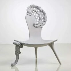 Throne Hand Gesneden Massief Eiken Grijs Ontwerp, Leon
