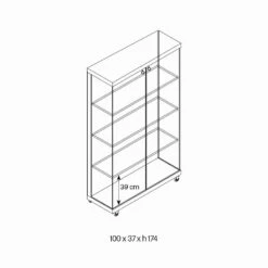 Wandvitrine In Glas En Wit Hout, Wielen En Verlichte Planken - Armilla -Slide Shop vetrina a parete in vetro e legno bianco ruote e ripiani illuminati armilla