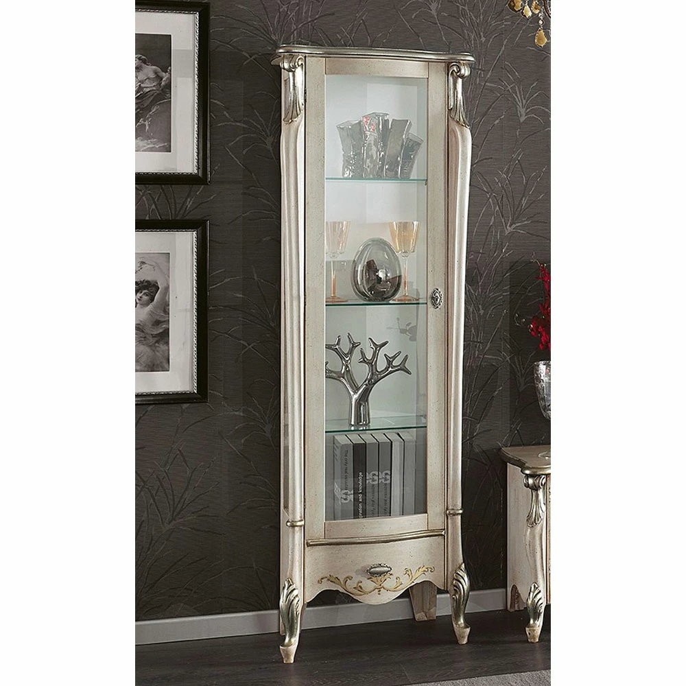 Klassieke Vitrine Met Witte Of Notenhouten Deur Made In Italy - Caligola 1 Klassieke Vitrine Met Witte Of Notenhouten Deur Made In Italy - Caligola