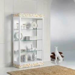 Showcases In Hout Design Met 3 Glazen Leggers Kush, Made In Italy -Slide Shop vetrina di design in legno con 3 ripiani in vetro kush made in italy 5